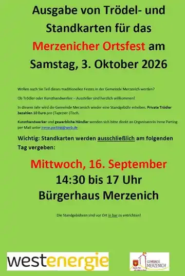 Ankündigung des Ortsfests Merzenich 2026
